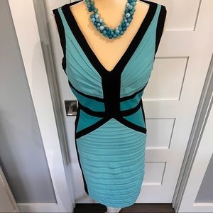 🔥FRIDAY SALE🔥Caché Aqua Color Block Cocktail Body-con Cocktail Dress - Size 10